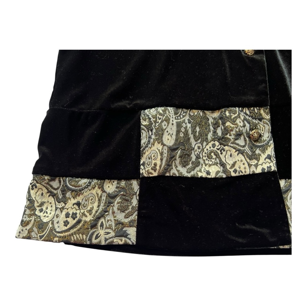 VINTAGE NOTATIONS Velvet Brocade Patchwork Button-Up Top | L | Black Gold | 90s - Picture 5 of 12